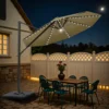 product-10ft-cantilever-umbrella-brown-with-light-scene-img Patiowell 10ft Cantilever Patio Umbrella with Solar Light, Rotation & Tilt, Brown