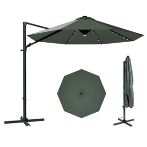 product-10ft-cantilever-umbrella-light-gray-with-light-main-img Patiowell 10ft Cantilever Patio Umbrella with Solar Light, Rotation & Tilt, Light Gray