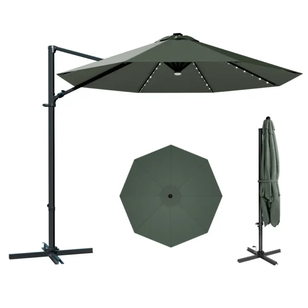 Patiowell 10ft Cantilever Patio Umbrella with Solar Light, Rotation & Tilt, Light Gray